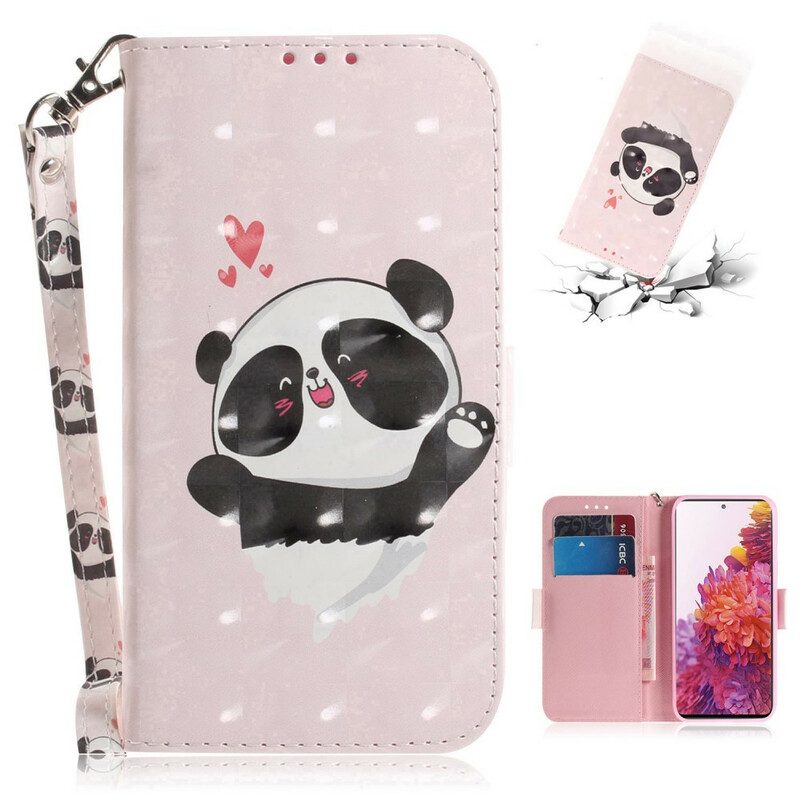 Lederhüllen Für Samsung Galaxy S20 FE Mit Kordel Panda Love Mit Schlüsselband