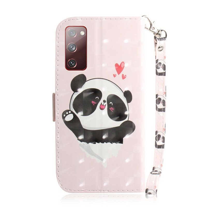 Lederhüllen Für Samsung Galaxy S20 FE Mit Kordel Panda Love Mit Schlüsselband