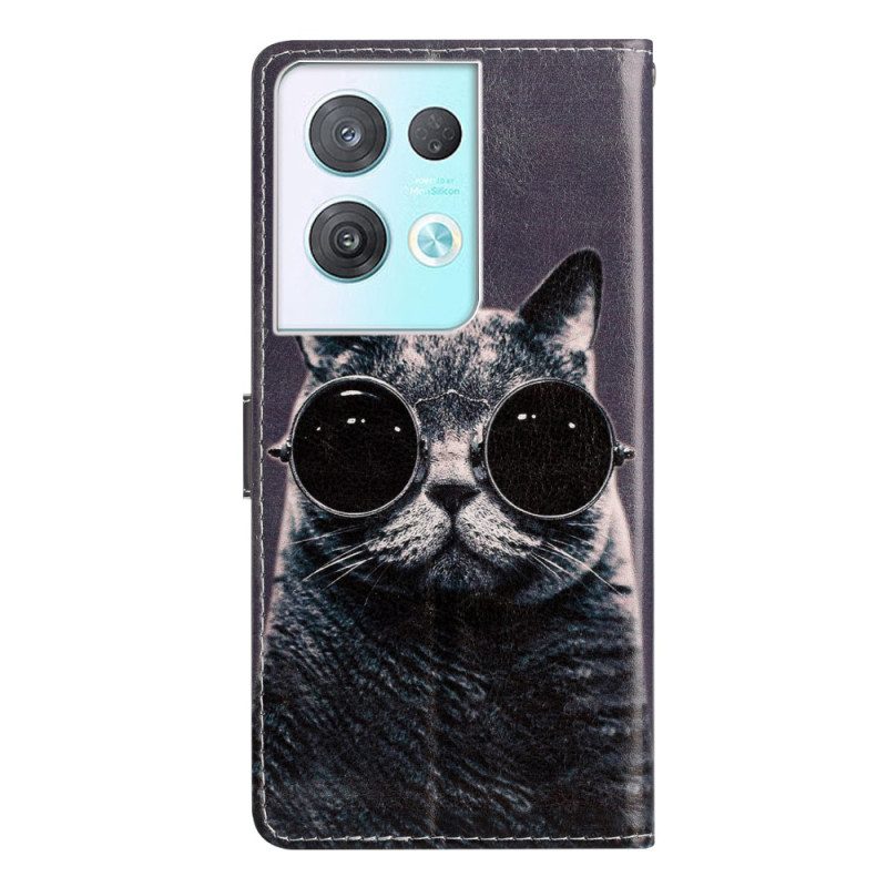 Flip Case Für Oppo Reno 8 Pro Mit Kordel Katzen-riemenbrille