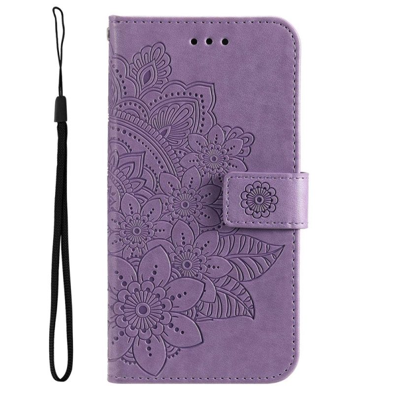 Flip Case Für Oppo Reno 8 Pro Mit Kordel Riemchenblumenmuster