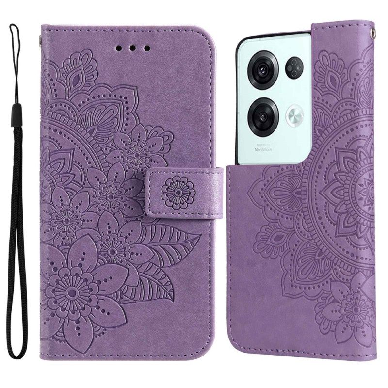 Flip Case Für Oppo Reno 8 Pro Mit Kordel Riemchenblumenmuster