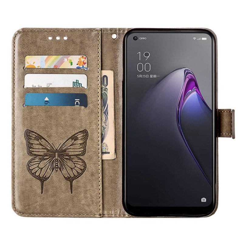 Lederhüllen Für Oppo Reno 8 Pro Mit Kordel Barocker Riemchenschmetterling