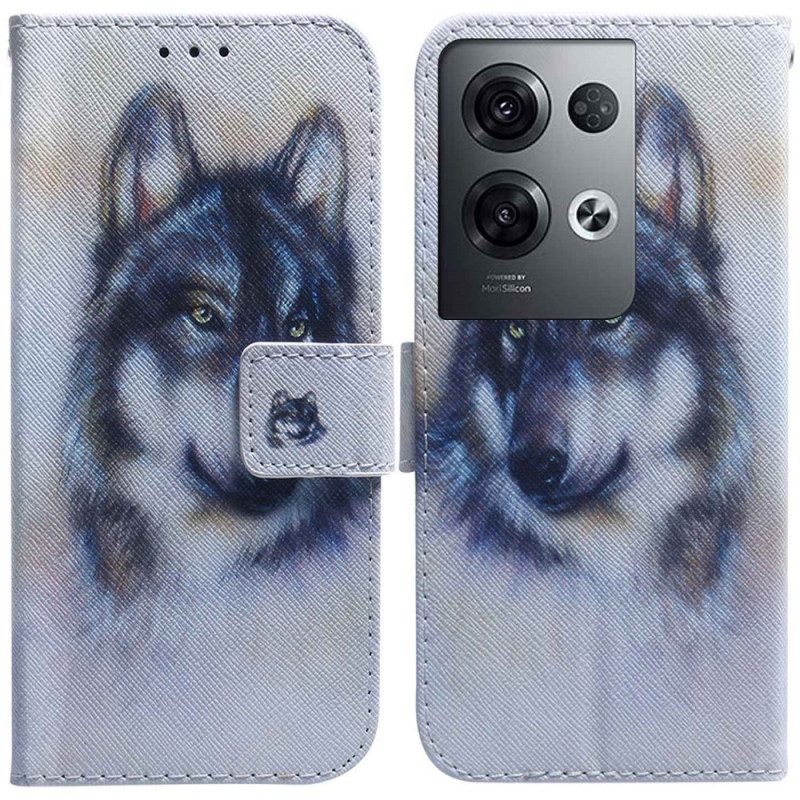 Lederhüllen Für Oppo Reno 8 Pro Mit Kordel Riemchen-aquarell-hund