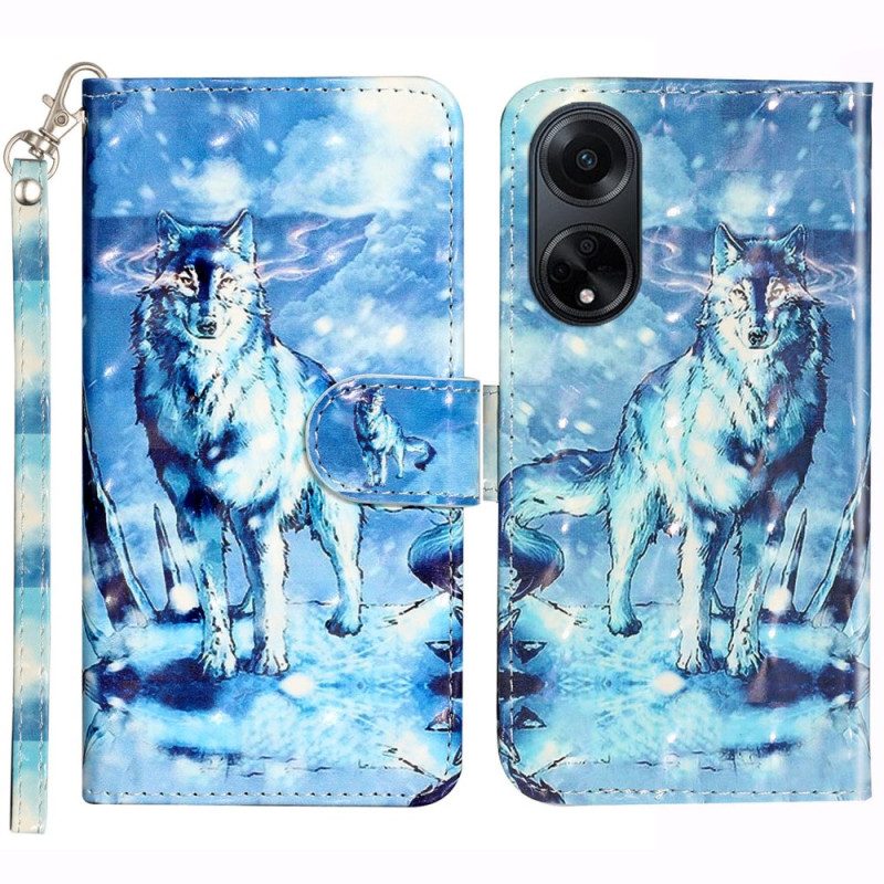 Lederhüllen Für Oppo A98 5g 3d-schneewolf Mit Riemen