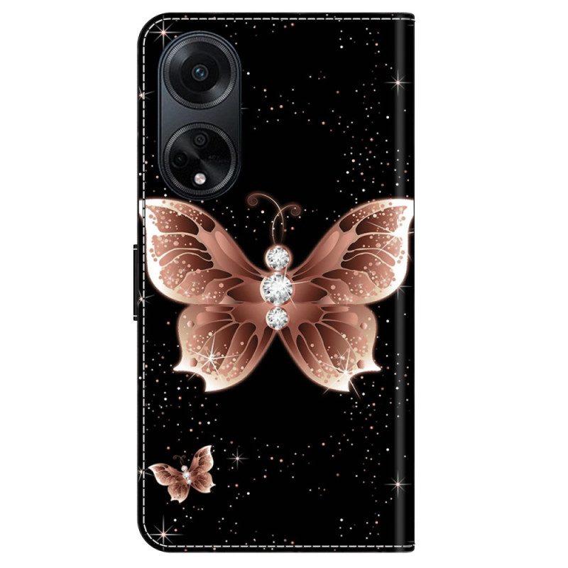 Lederhüllen Für Oppo A98 5g Rosa Diamant-schmetterling