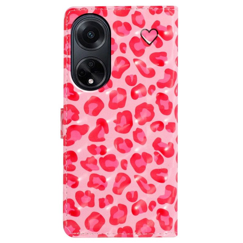 Lederhüllen Oppo A98 5g Handyhülle 3d-rosa-leopard Mit Riemen