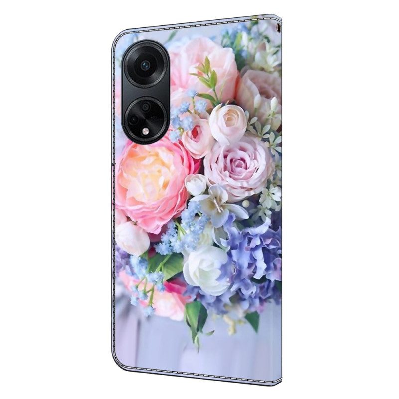 Lederhüllen Oppo A98 5g Handyhülle Bunte Blumen