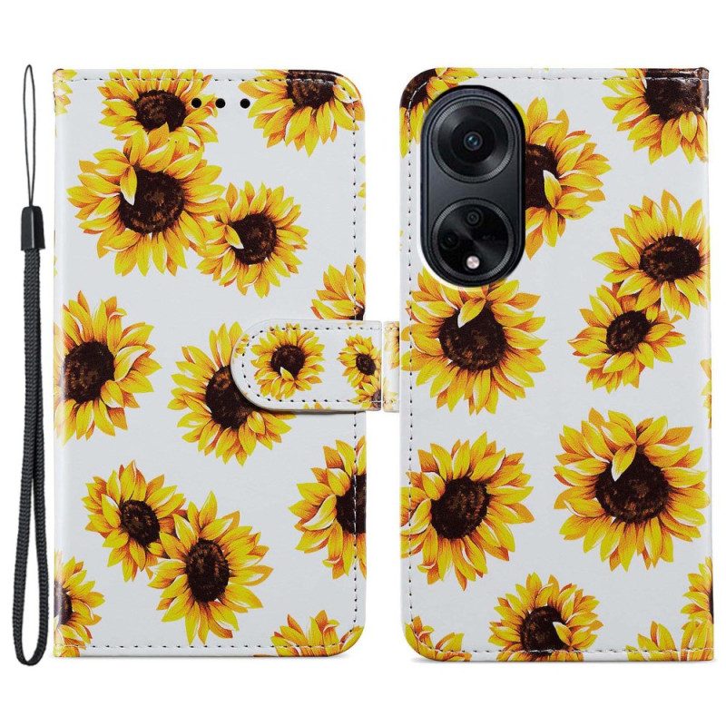 Lederhüllen Oppo A98 5g Handyhülle Riemen-sonnenblumen