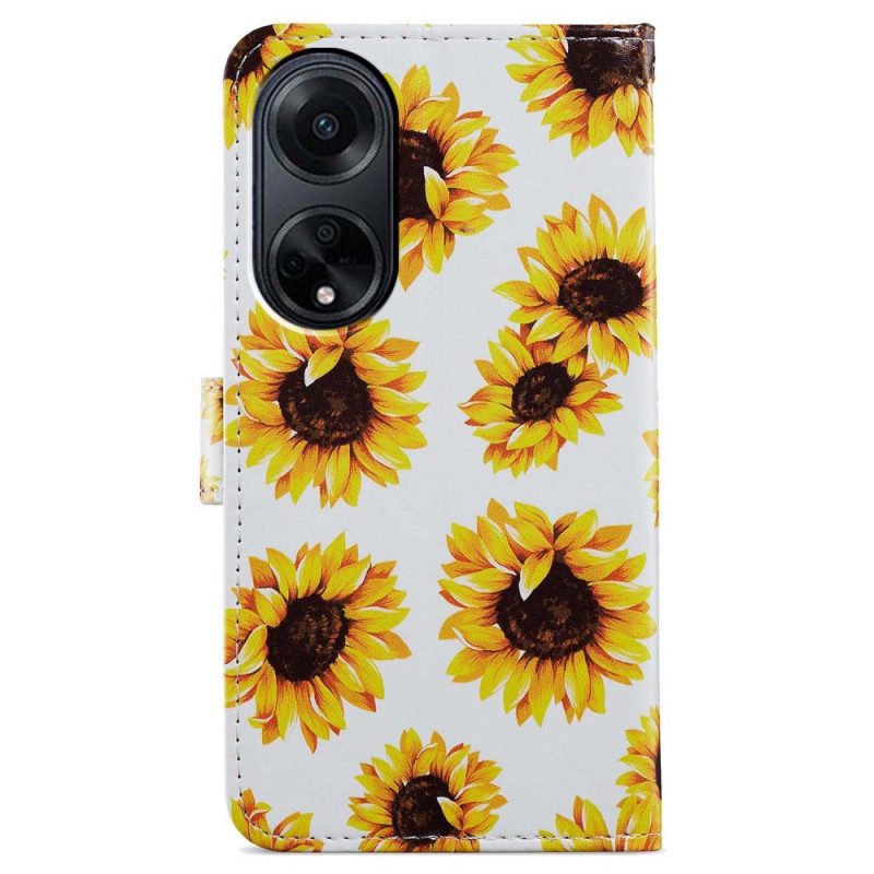 Lederhüllen Oppo A98 5g Handyhülle Riemen-sonnenblumen