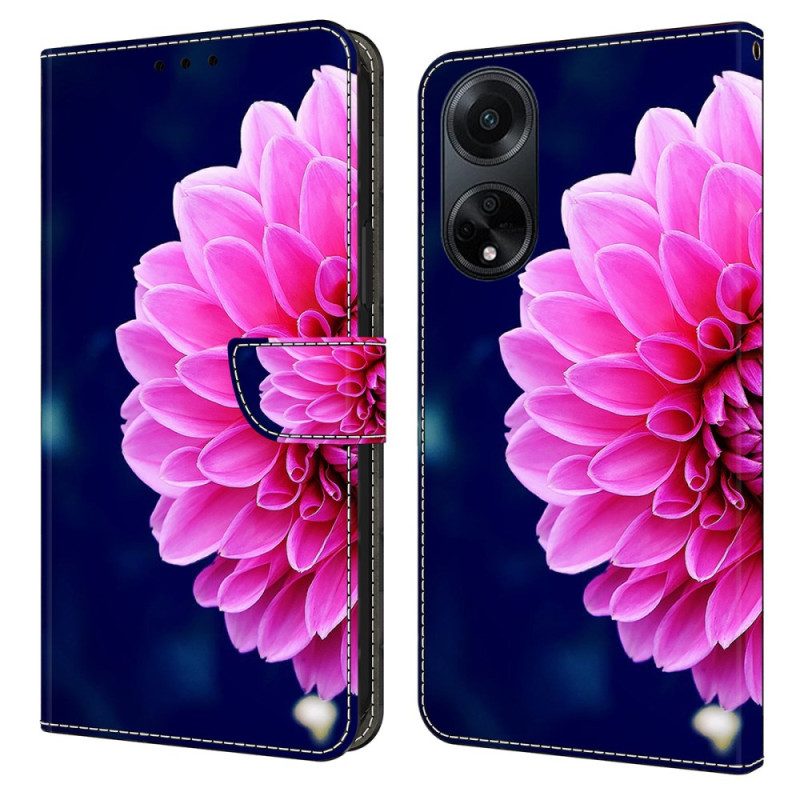 Lederhüllen Oppo A98 5g Handyhülle Rosa Blumen Auf Blauem Hintergrund