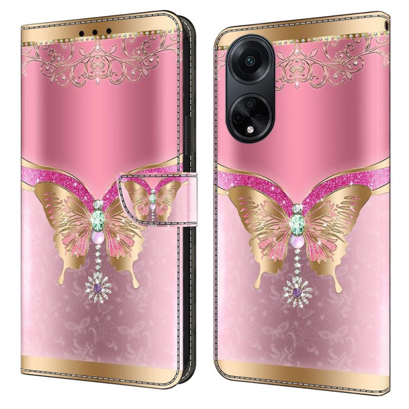 Lederhüllen Oppo A98 5g Handyhülle Rosa Und Goldener Schmetterling