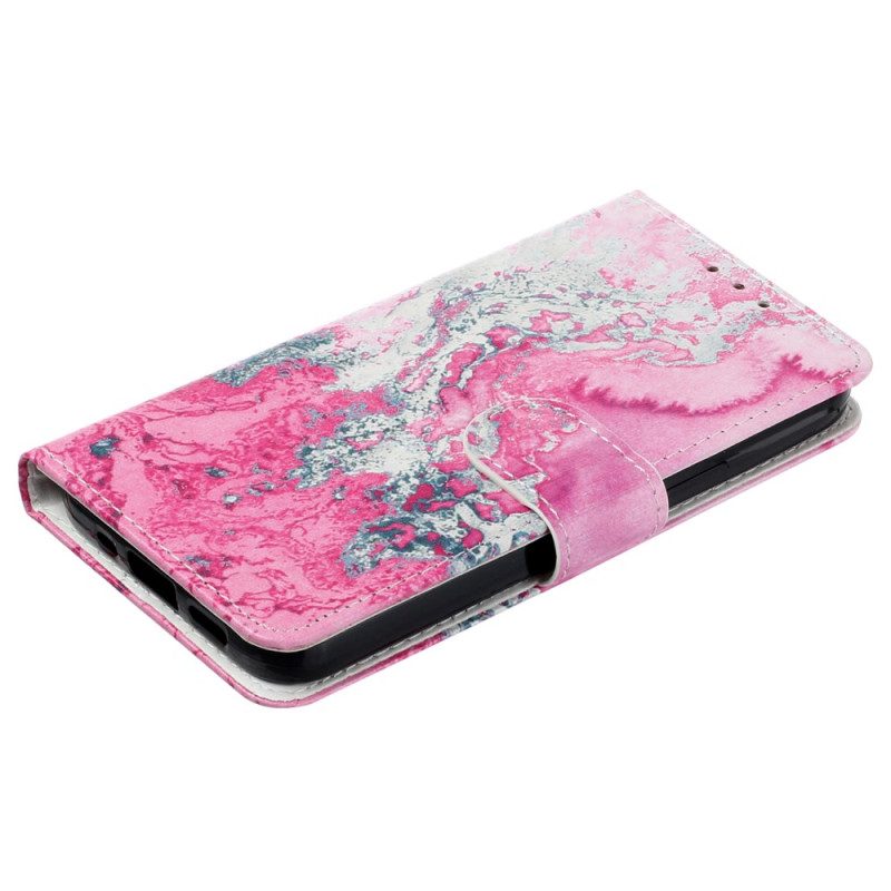 Lederhüllen Oppo A98 5g Handyhülle Rosa Und Silbernes Marmormuster