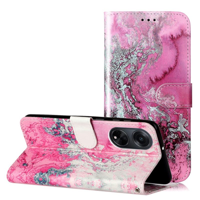 Lederhüllen Oppo A98 5g Handyhülle Rosa Und Silbernes Marmormuster