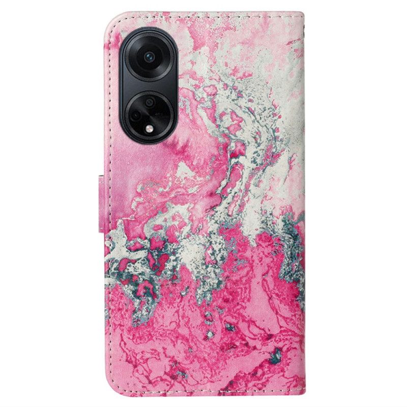 Lederhüllen Oppo A98 5g Handyhülle Rosa Und Silbernes Marmormuster