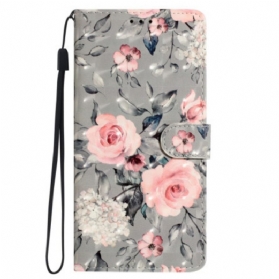 Lederhüllen Oppo A98 5g Rosa Blumen Mit Riemen