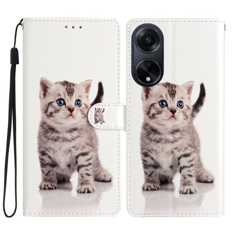 Lederhüllen Oppo A98 5g Süße Katze Mit Riemen