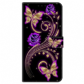 Lederhüllen Oppo A98 5g Violette Blumen Und Schmetterlinge