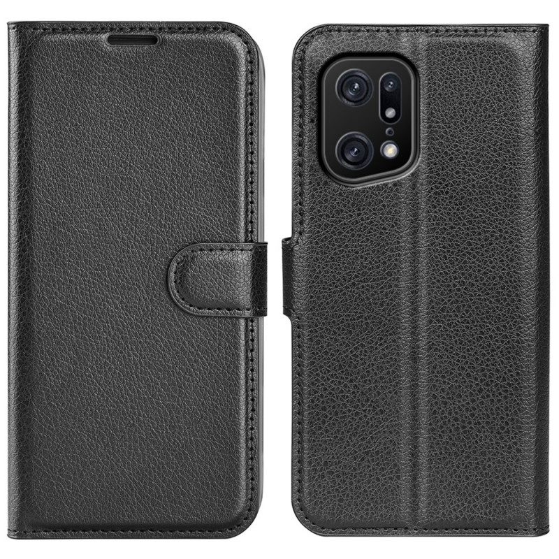 Flip Case Für Oppo Find X5 Pro Klassisches Lychee-kunstleder