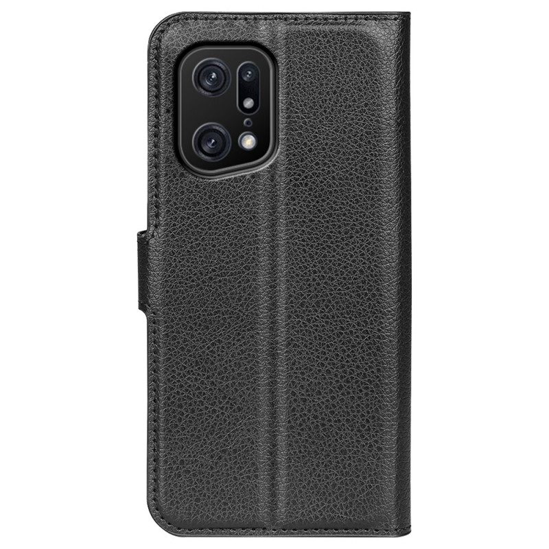 Flip Case Für Oppo Find X5 Pro Klassisches Lychee-kunstleder