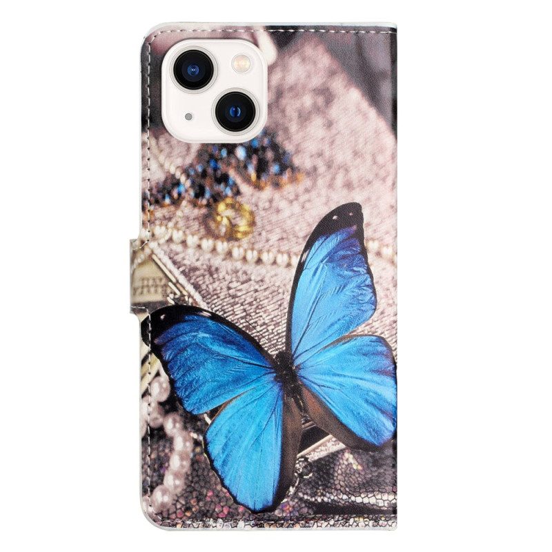 Flip Case Für iPhone 15 Blauer Schmetterling