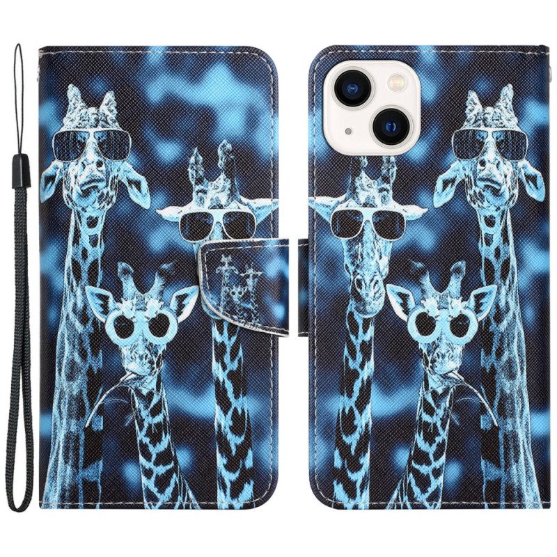 Flip Case Für iPhone 15 Mit Kordel Inkognito-giraffen Mit Riemen