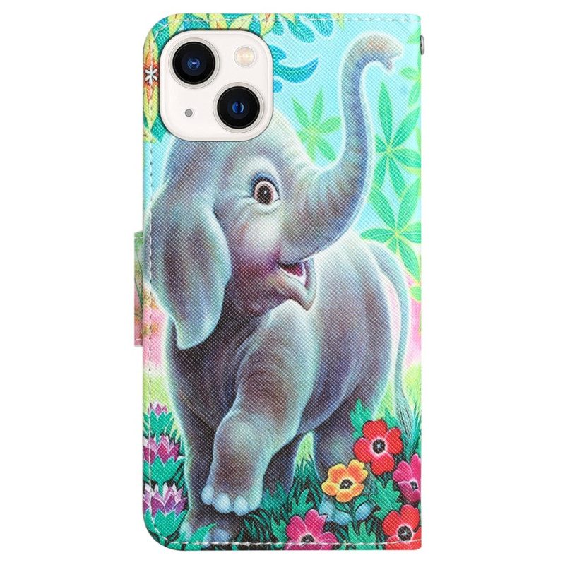 Flip Case Für iPhone 15 Mit Kordel Lanyard Elephant Walk