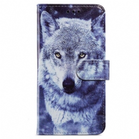 Flip Case Für iPhone 15 Mit Kordel Weißer Wolf Mit Riemen