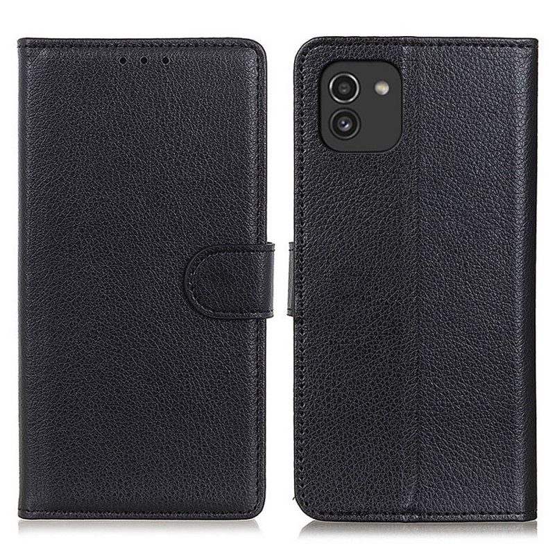 Flip Case Für Samsung Galaxy A03 Traditionelles Litschi-leder