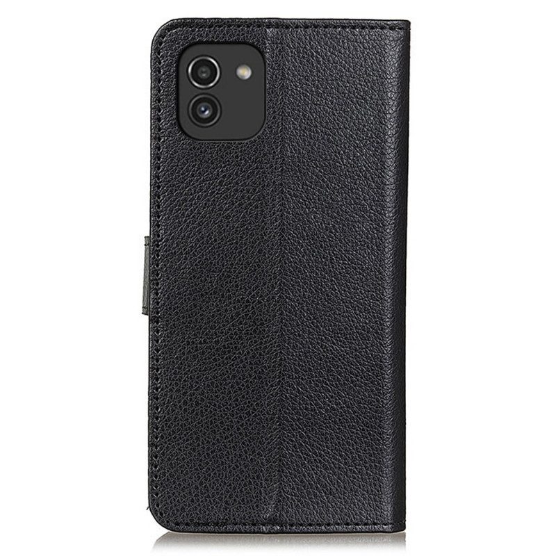 Flip Case Für Samsung Galaxy A03 Traditionelles Litschi-leder