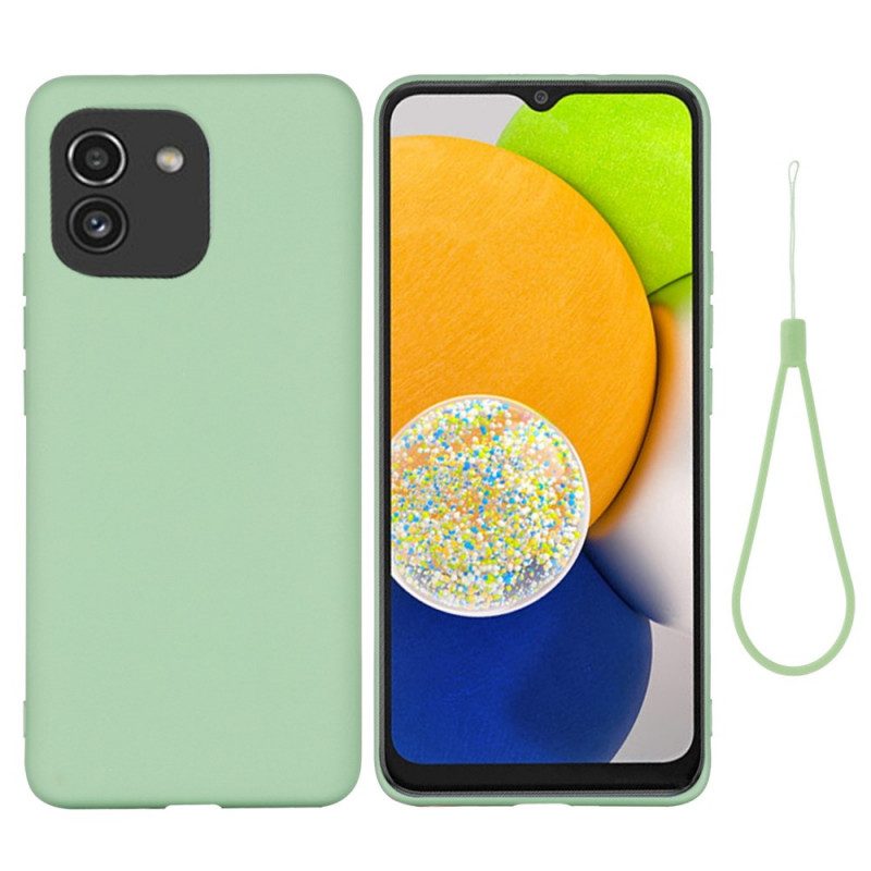 Handyhülle Für Samsung Galaxy A03 Flüssiges Silikon Mit Lanyard