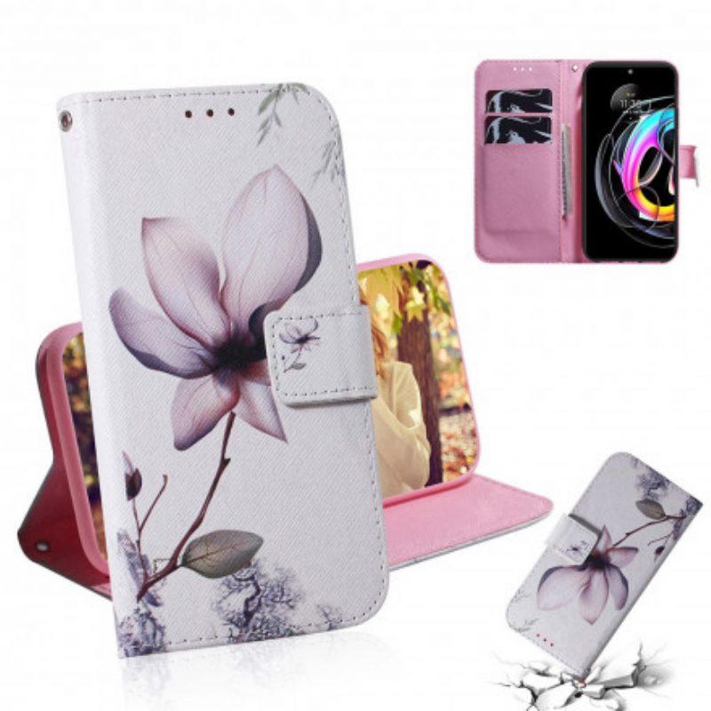 Flip Case Für Motorola Edge 20 Lite Blume Staubiges Rosa