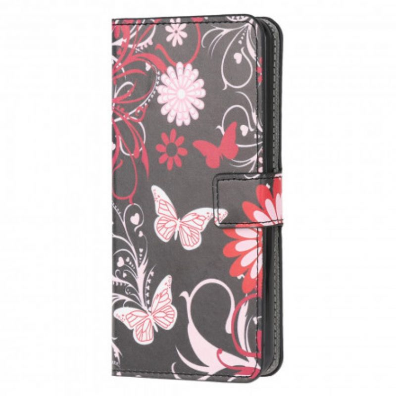 Flip Case Für Motorola Edge 20 Lite Schmetterlinge Und Blumen