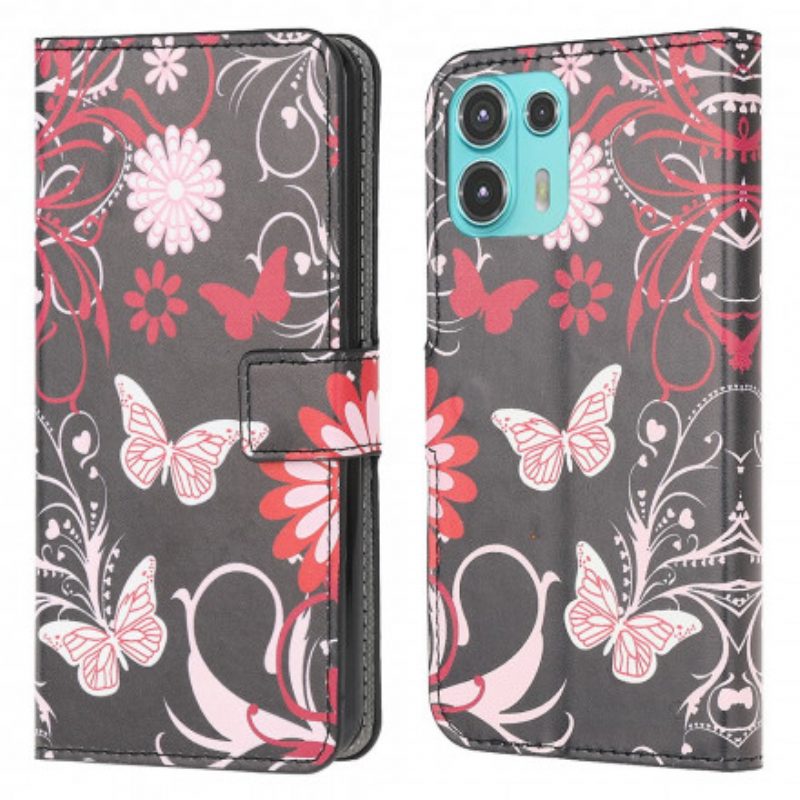 Flip Case Für Motorola Edge 20 Lite Schmetterlinge Und Blumen