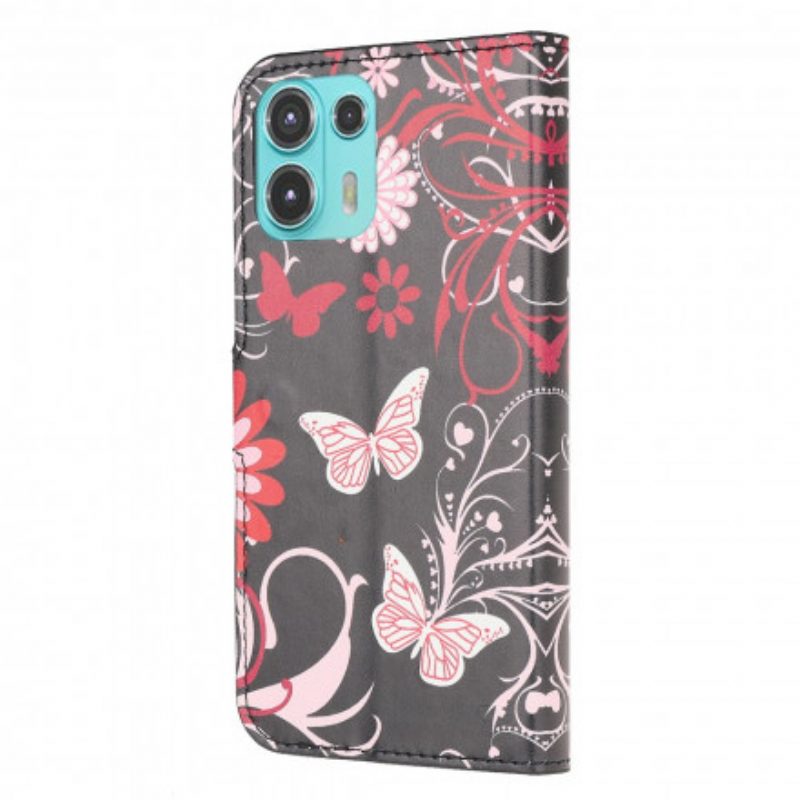 Flip Case Für Motorola Edge 20 Lite Schmetterlinge Und Blumen