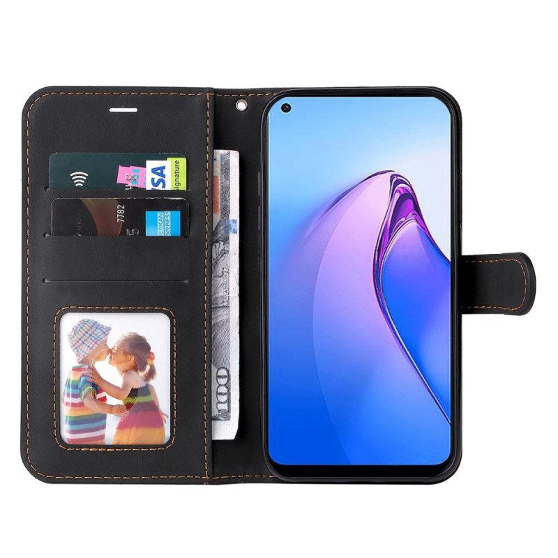 Flip Case Für Oppo Reno 8 Mit Kordel Dreifarbiges Armband