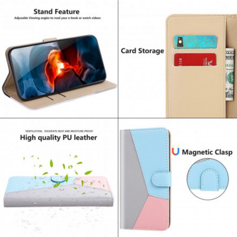 Flip Case Für Samsung Galaxy A32 Dreifarbiger Ledereffekt