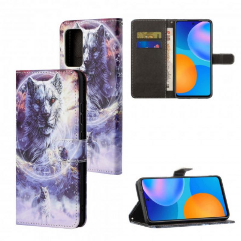 Flip Case Für Samsung Galaxy A32 Wolf Im Winter Mit Schlüsselband