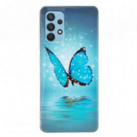 Handyhülle Für Samsung Galaxy A32 Fluoreszierender Blauer Schmetterling