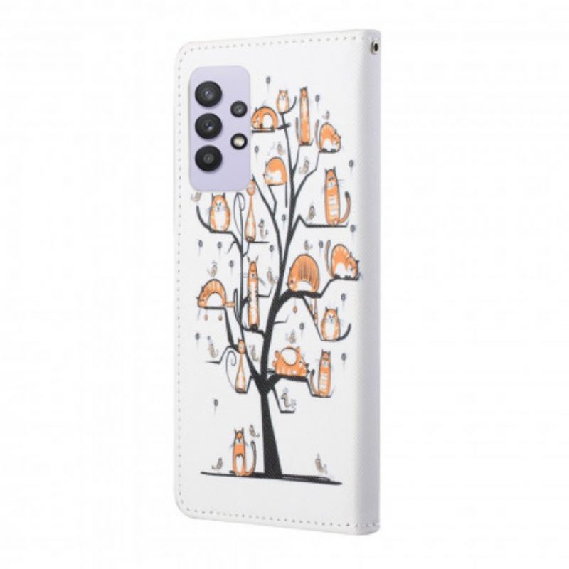 Lederhüllen Für Samsung Galaxy A32 Mit Kordel Funky Cats Mit Riemen