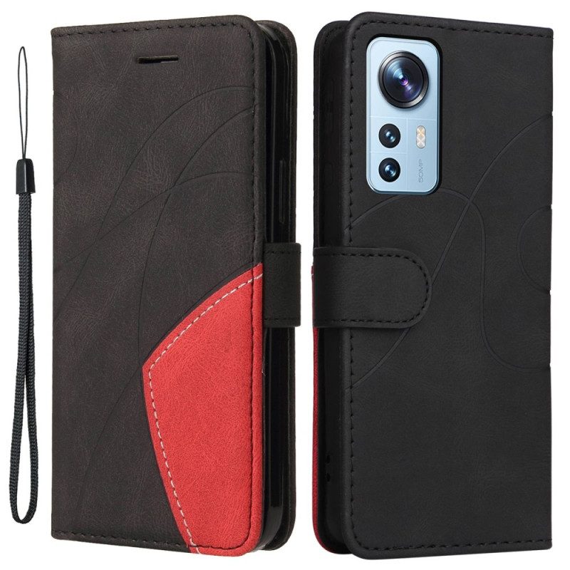 Flip Case Für Xiaomi 12 Lite Mit Kordel Zweifarbiger Riemen