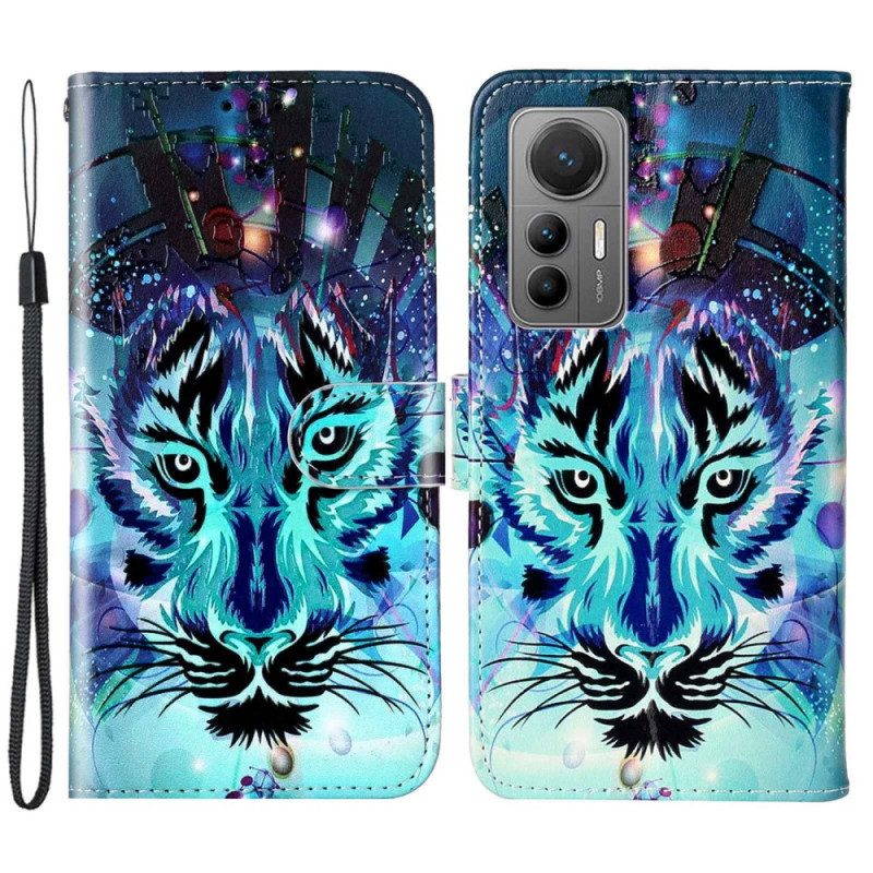 Flip Case Für Xiaomi 12 Lite Tiger Mit Schlüsselband