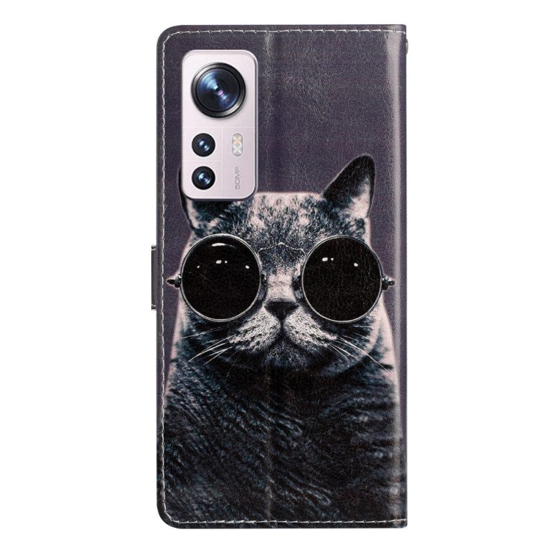 Lederhüllen Für Xiaomi 12 Lite Mit Kordel Katzen-riemenbrille