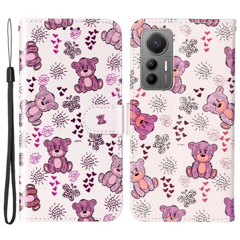 Lederhüllen Für Xiaomi 12 Lite Mit Kordel Teddybären