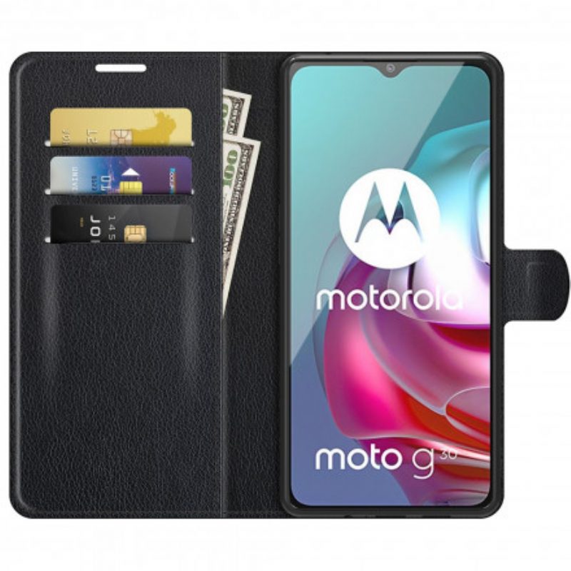 Flip Case Für Moto G30 / G10 Klassischer Litschi-effekt