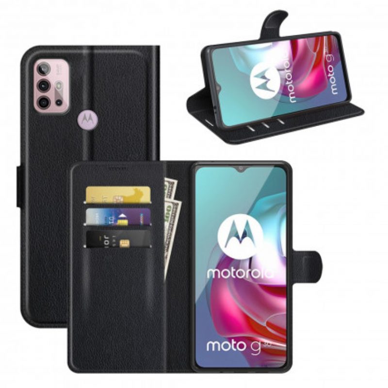 Flip Case Für Moto G30 / G10 Klassischer Litschi-effekt