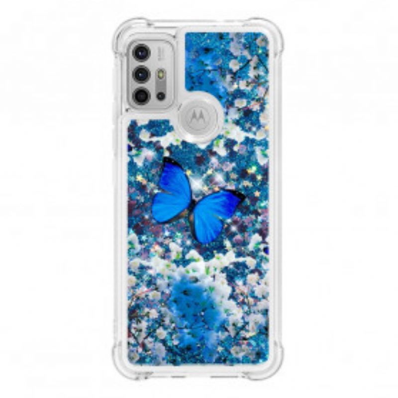 Handyhülle Für Moto G30 / G10 Glitzernde Blaue Schmetterlinge