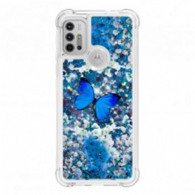 Handyhülle Für Moto G30 / G10 Glitzernde Blaue Schmetterlinge