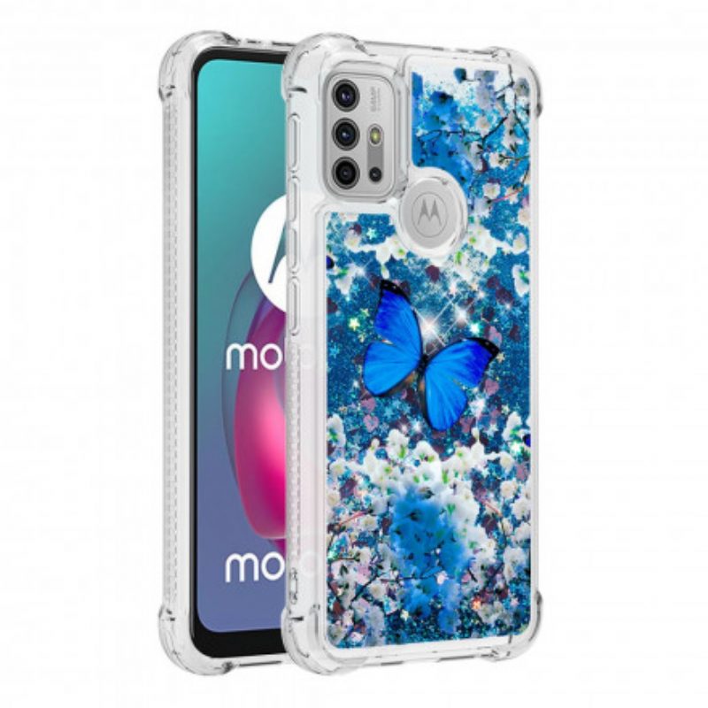 Handyhülle Für Moto G30 / G10 Glitzernde Blaue Schmetterlinge