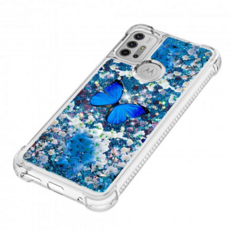 Handyhülle Für Moto G30 / G10 Glitzernde Blaue Schmetterlinge