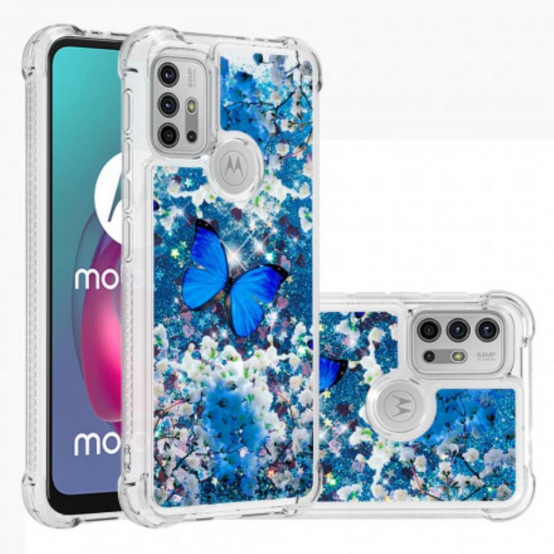 Handyhülle Für Moto G30 / G10 Glitzernde Blaue Schmetterlinge